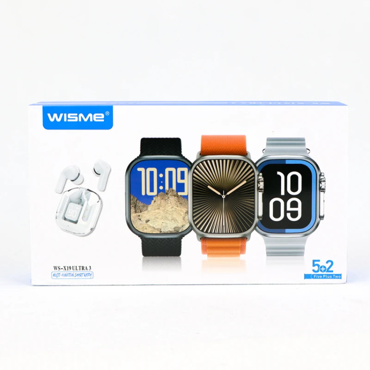 ساعت هوشمند WISME مدل WISME WS-X19ULTRA3 به همراه ایرپاد شیشه ای و 5 عدد بند