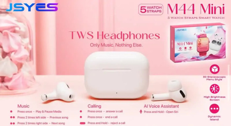 ساعت هوشمند JSYES مدل JSYES M44 Mini به همراه ایرپاد و 5 عدد بند