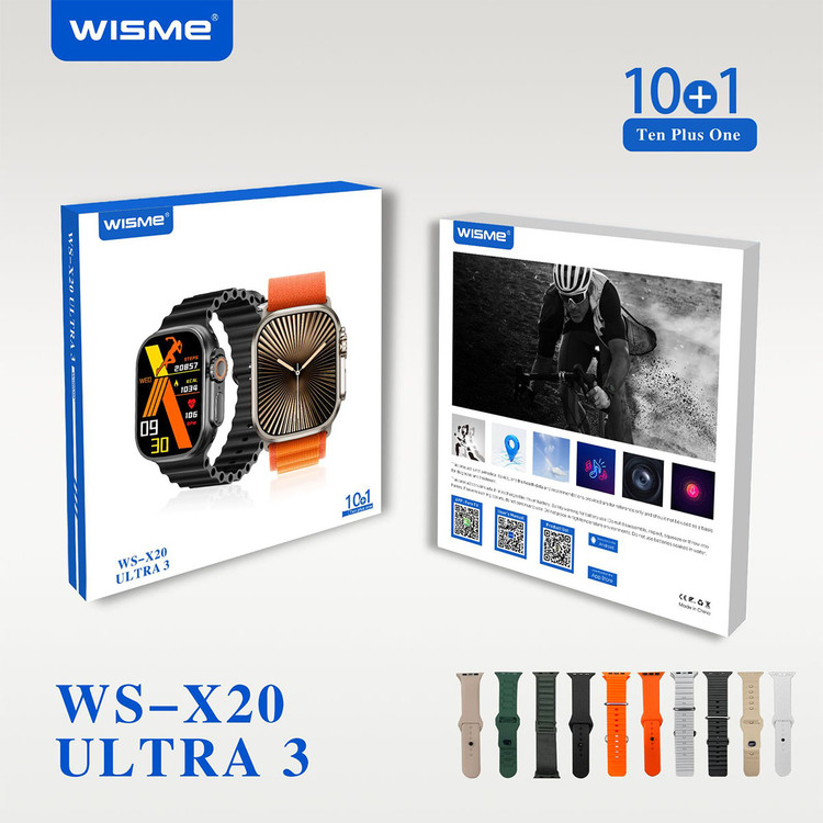 ساعت هوشمند مدل Wisme WS-X20 Ultra 3 به همراه 10 عدد بند