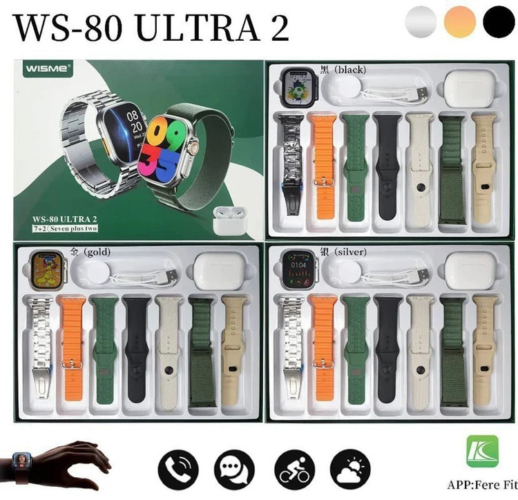 ساعت هوشمند و ایرپاد مدل Wisme WS-80 Ultra 2 به همراه ایرپاد و 7 عدد بند