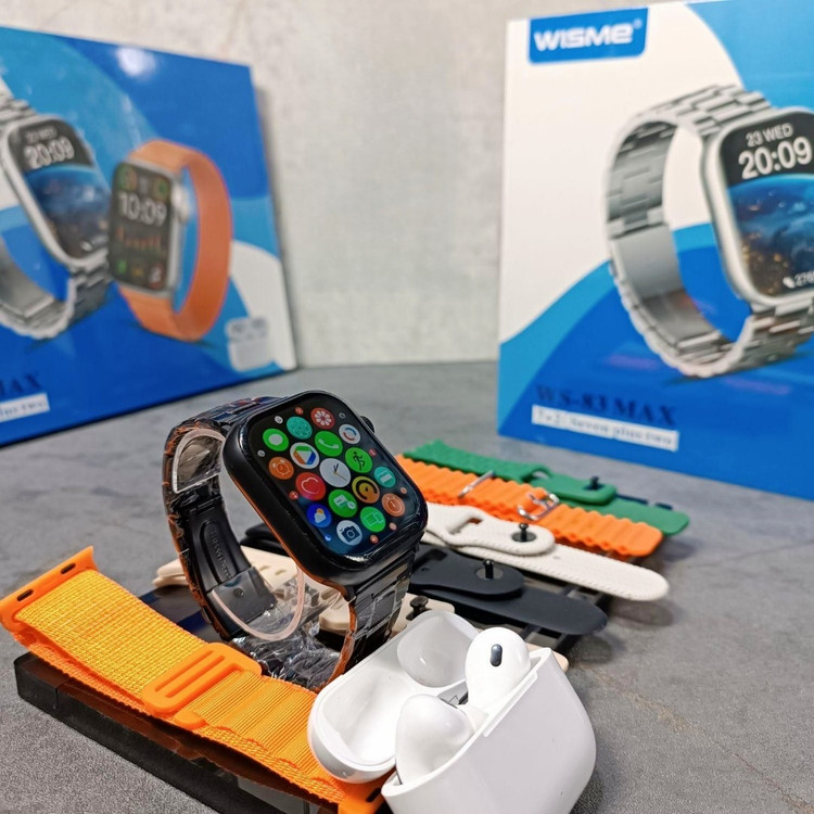 ساعت هوشمند و ایرپاد مدل Wisme WS-83 MAX به همراه ایرپاد و 7 عدد بند