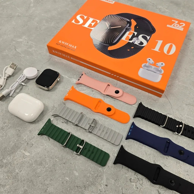 ساعت هوشمند KEQIWEAR مدل KW55 MAX به همراه ایرپاد و 7 عدد بند