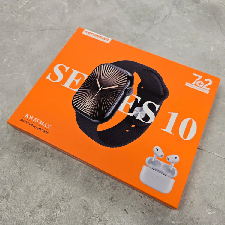 ساعت هوشمند KEQIWEAR مدل KW55 MAX به همراه ایرپاد و 7 عدد بند