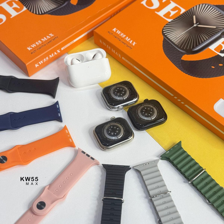 ساعت هوشمند KEQIWEAR مدل KW55 MAX به همراه ایرپاد و 7 عدد بند