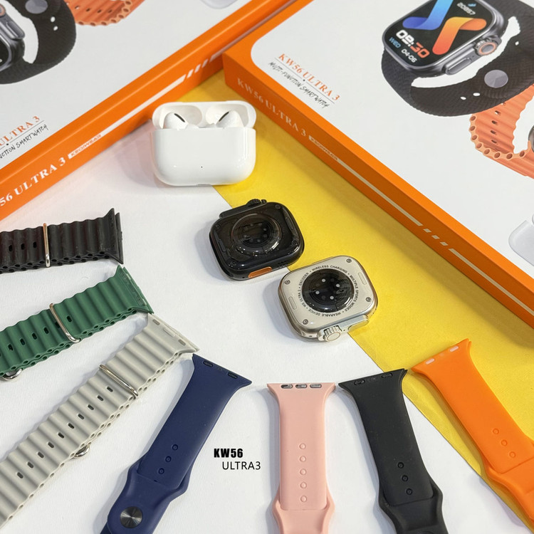 ساعت هوشمند KEQIWEAR مدل KW56 ULTRA به همراه ایرپاد و 7 عدد بند