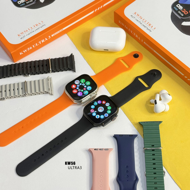 ساعت هوشمند KEQIWEAR مدل KW56 ULTRA به همراه ایرپاد و 7 عدد بند