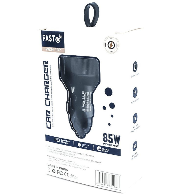 شارژر فندکی 3 پورت 85 وات فست شارژ WKN-109 85W